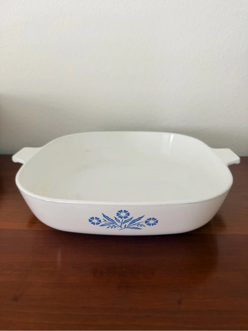 Corningware White Casserole with Blue Floral Motif